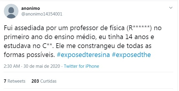 Por meio de tags, alunas e ex-alunas denunciam assédios em colégios de Teresina