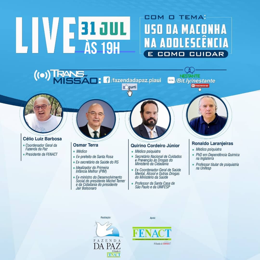 Fazenda da Paz faz live sobre enfrentamento a dependência química