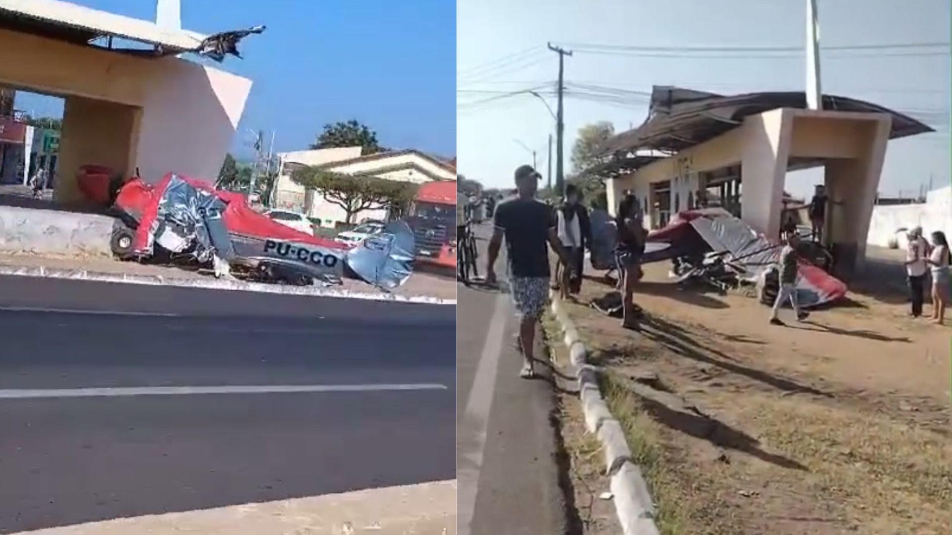 Avião monomotor cai e atinge van e terminal de ônibus no bairro Lourival Parente